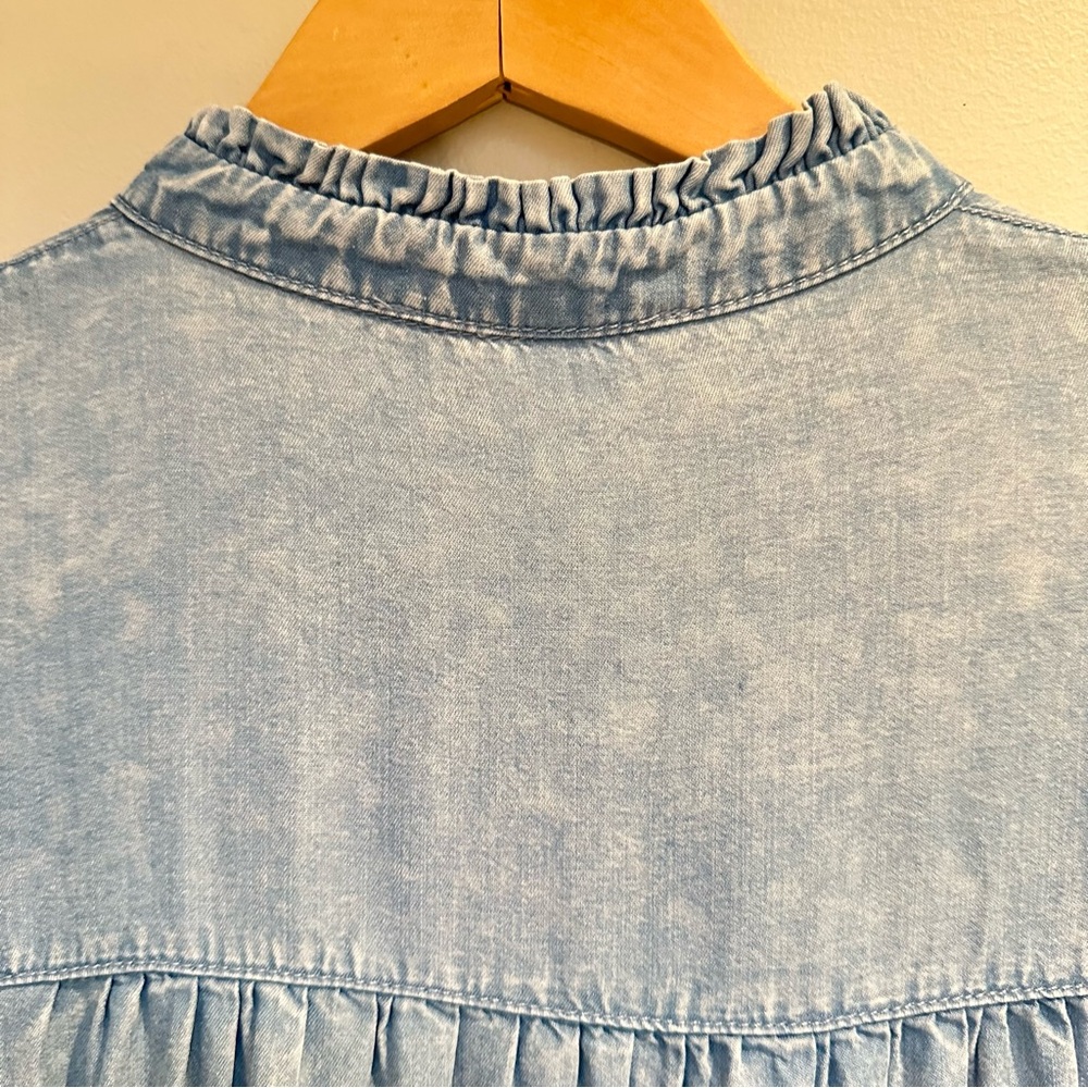 Jane & Delancey Chambray Look Ruffle‑Sleeve Blouse Women’s XS | Denim Top - Picture 10 of 14